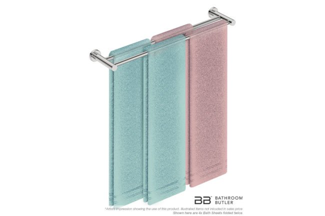 Double Towel Bar 650mm 4682 with artists impression of four double folded bath sheets - Bathroom Butler