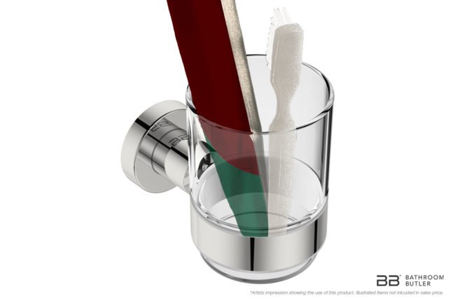 Glass Tumbler and Holder 4832 showing artists impression with bathroom products