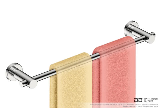 Single Towel Bar 430mm/17inch 4870 with artists impression of two double folded hand towels - Bathroom Butler