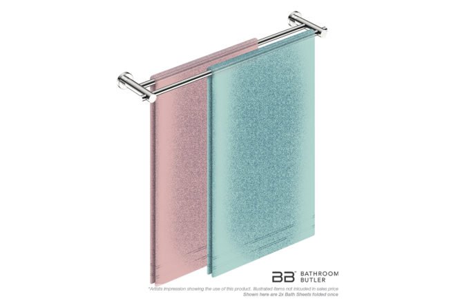 Single Towel Bar 650mm 4882 with artists impression of two single folded bath sheets - Bathroom Butler