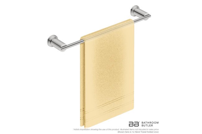 Single Towel Bar 430mm 5870 with artists impression of one single folded hand towel - Bathroom Butler