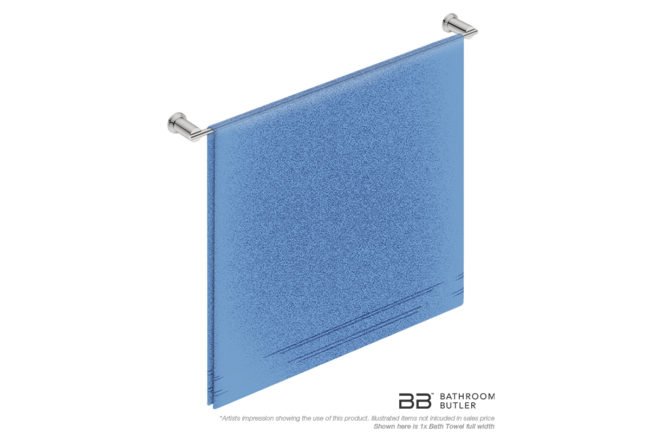 Single Towel Bar 800mm 5875 with artists impression of one full width bath towel - Bathroom Butler