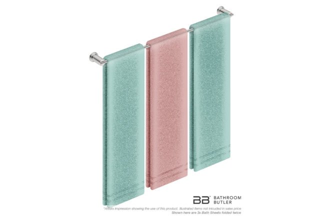 Single Towel Bar 800mm 5875 with artists impression of three double folded bath sheets - Bathroom Butler