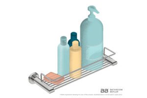 Shower Rach 330mm 8220 showing artists impression of shampoo bottles and soap