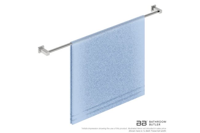 Single Towel Bar 1100mm 8578 with artists impression of one full width bath towel - Bathroom Butler