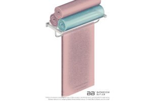 Towel Shelf and Hang Bar 650mm 8593 with artists impression of four bath sheets - Bathroom Butler