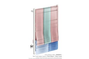 Contour 8 Bar 650mm Heated Towel Rack with PTSelect Switch showing artists impression of folder bath sheets – Bathroom Butler