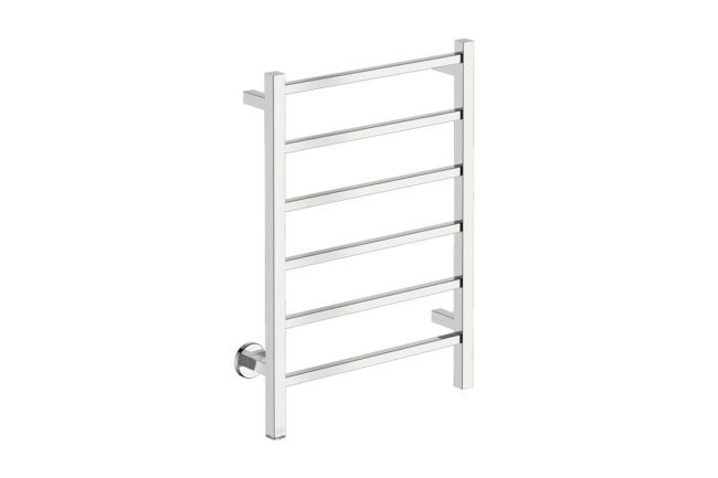 Cubic 6 Bar 530mm Heated Towel Rack with PTSelect Switch - 230V in Polished Stainless Steel - Bathroom Butler heated towel rails