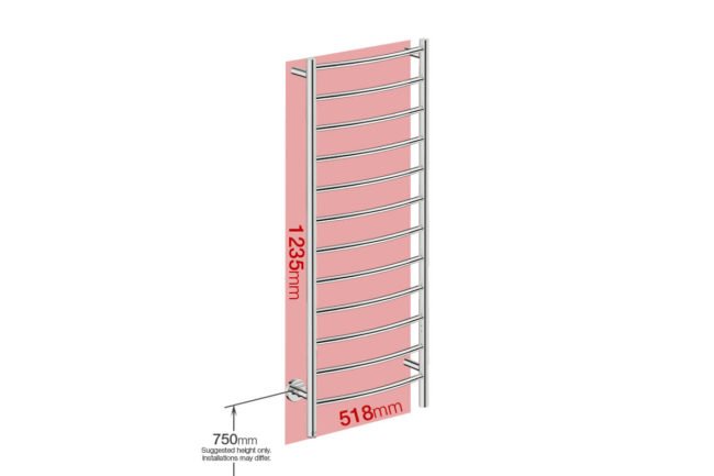 Foot print wall size for NATURAL 12 Bar 500mm Curved with PTSelect