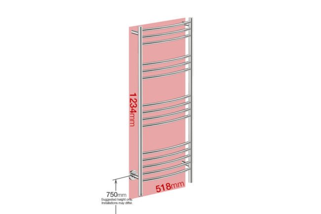 Foot print wall size for NATURAL 15 Bar 500mm Curved with PTSelect
