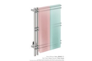 Loft Twin 6 Bar 550mm Heated Towel Rack with PTSelect Switch showing artists impression of two bath towels folded twice on the short side - Bathroom Butler