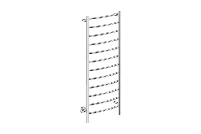 Natural 12 Bar 500mm/20" Heated Towel Rack Curved with PTSelect Switch - 230V in Polished Stainless Steel - Bathroom Butler heated towel rails