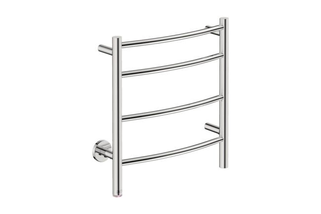 Natural 4 Bar 500mm Heated Towel Rack Curved with PTSelect Switch - 230V in Polished Stainless Steel- Bathroom Butler heated towel rails