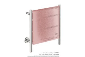 Natural 4 Bar 500mm Heated Towel Rack Straight with PTSelect Switch showing artists impression of a bath towels folded twice on the long side - Bathroom Butler