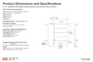 Specifications and Dimensions for NATURAL 5 Bar 500mm-STR-PTS