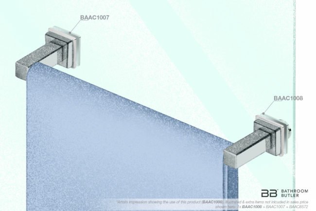 Glass Mounting 1008 Polished Stainless Steel -with towel rail sketch back view