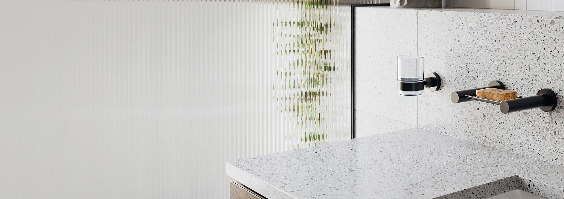 Bathroom accessories in matt black including soap rack and glass tumbler- Bathroom Butler AUS