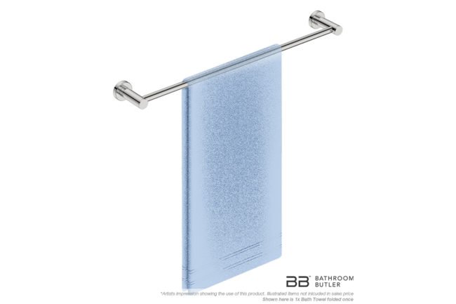 Single Towel Bar 650mm4672 with artists impression of one folded bath towel - Bathroom Butler