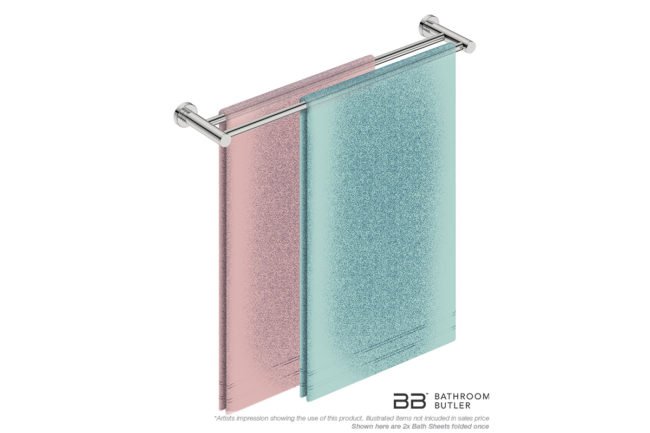 Double Towel Bar 650mm 4682 with artists impression of two single folded bath sheets - Bathroom Butler