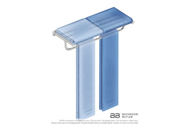 Towel Shelf and Hang Bar 4693 with artists impression of four bath towels