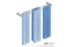 Double Towel Bar 650mm 5882 with artists impression of four double folded bath towels - Bathroom Butler