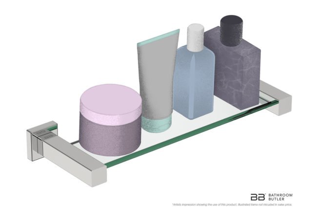 Glass Shelf 8525 showing artists impression of bathroom products