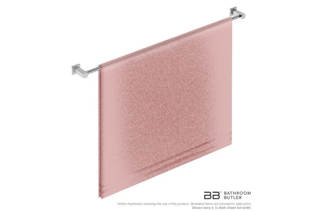 Single Towel Bar 1100mm 8578 with artists impression of one full width bath sheet - Bathroom Butler