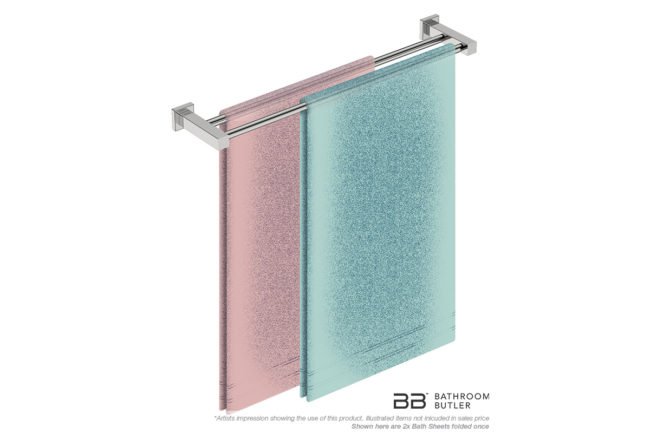 Double Towel Bar 650mm 8582 with artists impression of two single folded bath sheets - Bathroom Butler