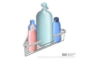 Corner Shower Basket 9115 showing artists impression of Shampoo Bottles