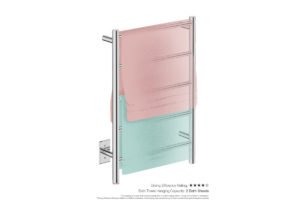 Natural 5 Bar 500mm Heated Towel Rack Straight with PTSelect Switch showing artists impression of two bath towels folded twice on the long side - Bathroom Butler