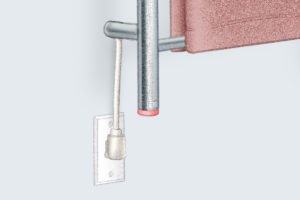 Illustration of Heated towel rack with Plug-in wiring option - Round NEMA close-up