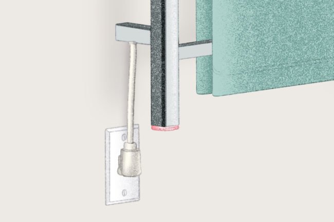 Illustration of Heated towel rack with Plug-in wiring option - Square NEMA close-up
