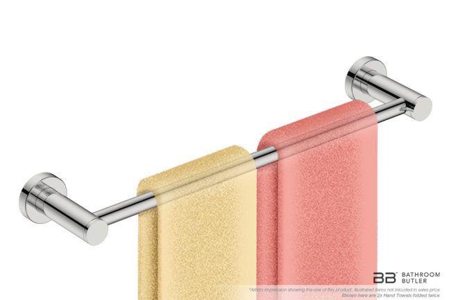 Single Towel Bar 430mm/17inch 4670 with artists impression of two folded hand towels - Bathroom Butler