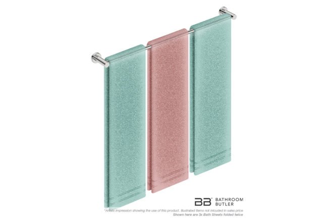 Single Towel Bar 800mm/32inch 4675 with artists impression of three folded bath sheets - Bathroom Butler