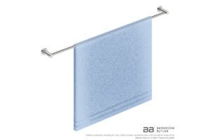 Single Towel Bar 1100mm 4678 with close-up view of artists impression of one full width bath towel - Bathroom Butler Single Towel Bar 32inch 4675 with artists impression of one full width bath towel - Bathroom Butler