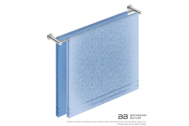 Double Towel Bar 800mm 4685 with artists impression of two single folded bath towels - Bathroom Butler