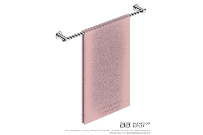 Single Towel Bar 650mm 4872 with artists impression of one single folded bath sheet - Bathroom Butler