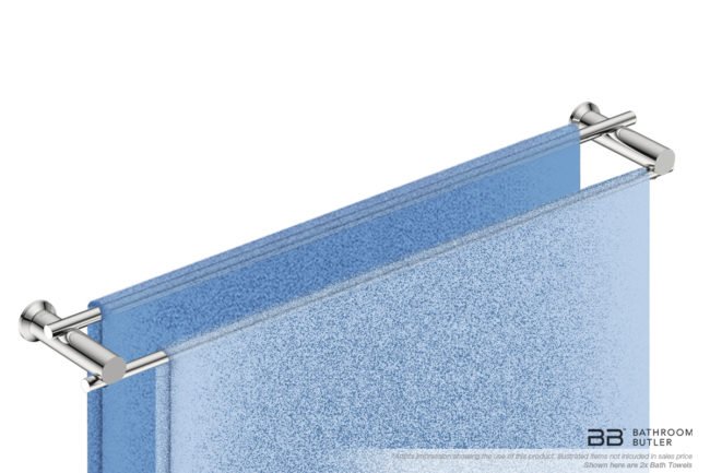 Double Towel Bar 800mm/32inch 8685 with artists impression of two full width bath towels - Bathroom Butler