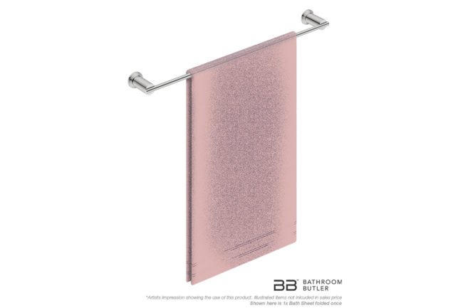 Single Towel Bar 650mm 5872 with artists impression of one single folded bath sheet - Bathroom Butler