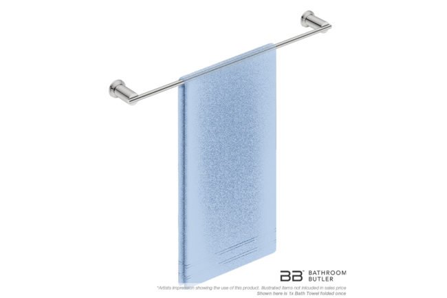 Single Towel Bar 650mm 5872 with artists impression of one single folded bath towel - Bathroom Butler