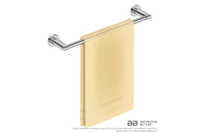 Single Towel Bar 430mm/17inch 8270 with artists impression of one single folded hand towel - Bathroom Butler