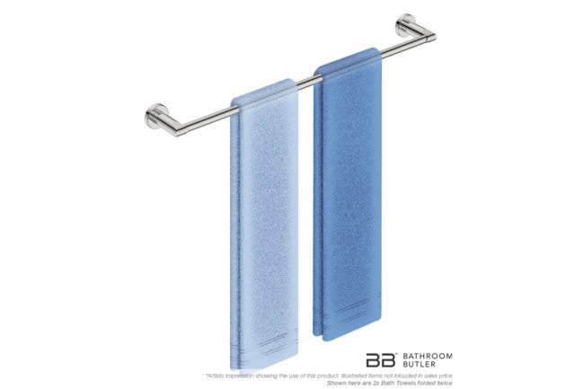 Single Towel Bar 650mm 8272 with artists impression of two double folded bath towels - Bathroom Butler