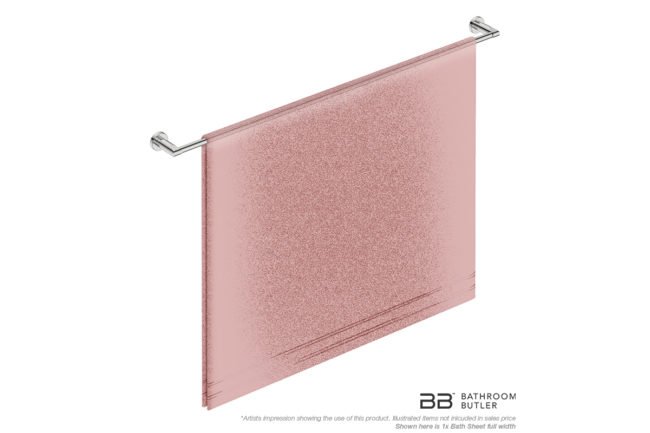 Single Towel Bar 1100mm 8278 with artists impression of one full width bath sheet - Bathroom Butler