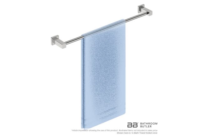 Single Towel Bar 650mm 8572 with artists impression of one single folded bath towel - Bathroom Butler