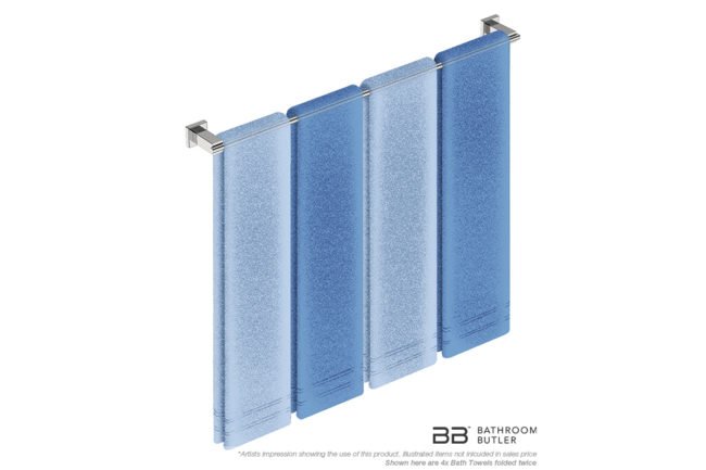 Single Towel Bar 800mm 8675 with artists impression of four double folded bath towels - Bathroom Butler