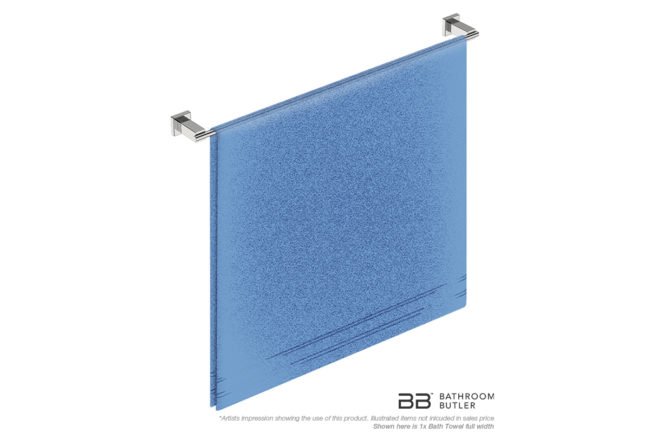 Single Towel Bar 800mm 8675 with artists impression of one full width bath towel - Bathroom Butler