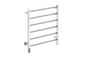 Contour 6 Bar 650mm Heated Towel Rack with TDC Timer 230V in Polished Stainless Steel - Bathroom Butler heated towel rails