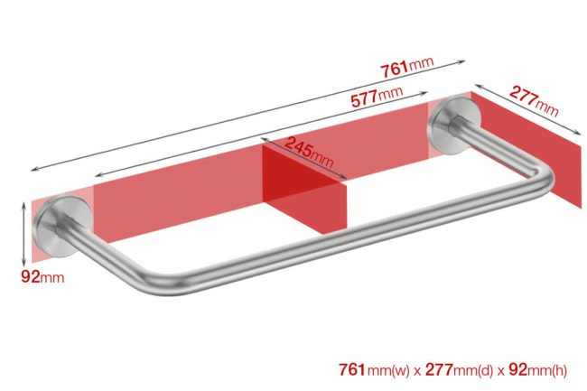 Foot print wall size for 670mm Cistern grab rail