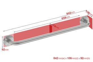 Foot print wall size for 750mm Flush Valve grab rail