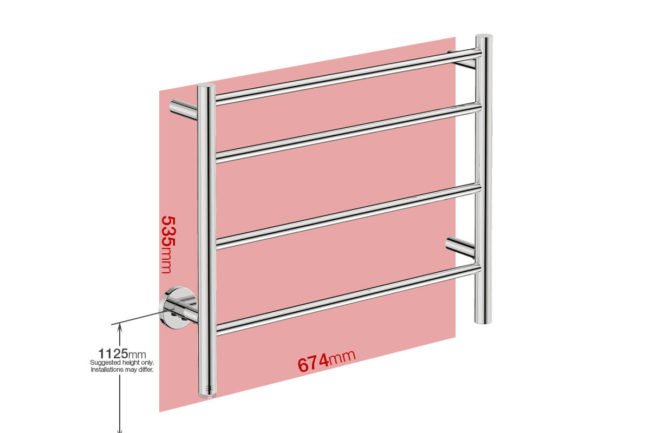 Foot print wall size for NATURAL 4 Bar 650mm Straight with PTSelect